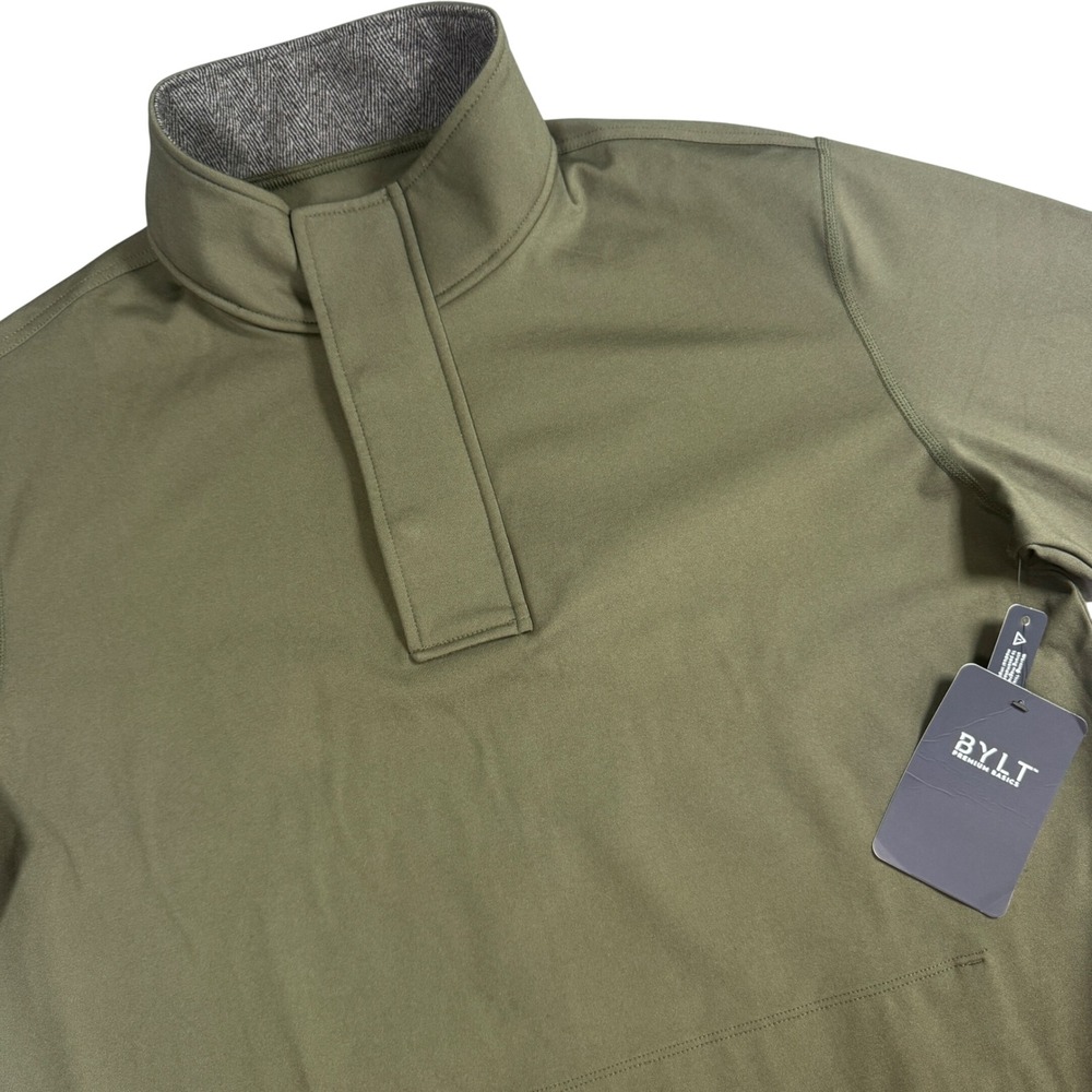 Bylt Elite Fairway Pullover Men Large Olive Green Mock Neck Quarter Zip Golf NEW